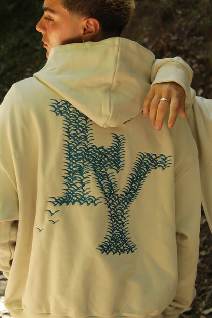 FY BIRD HOODIE CREAM BLUE